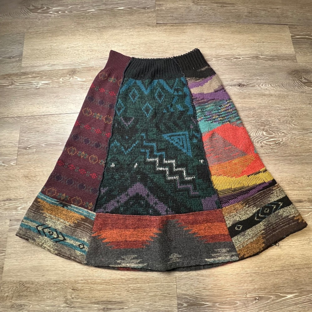 Urban Renewal Patchwork Knit Skirt Womens S/M Multi Color Vintage Remade Midi